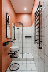 Modern bathroom interior, vertical shot of home design.