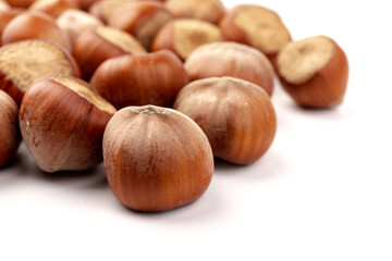 Group of hazelnuts, isolated on white background