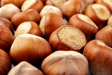 Group of hazelnuts, isolated on white background