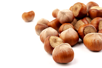 Group of hazelnuts, isolated on white background