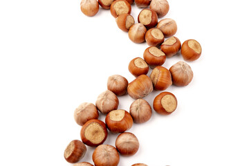 Group of hazelnuts, isolated on white background