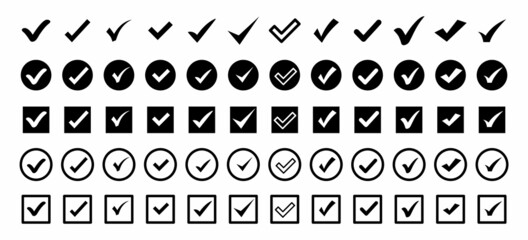Fototapeta na wymiar Set of check mark. Done icon symbol. Check mark icon. Checkbox icons and check marks. Profile verification icons. Vector checklist marks icon set for websites, mobile apps and other developers