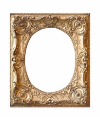 Golden frame for paintings, mirrors or photo isolated on white background