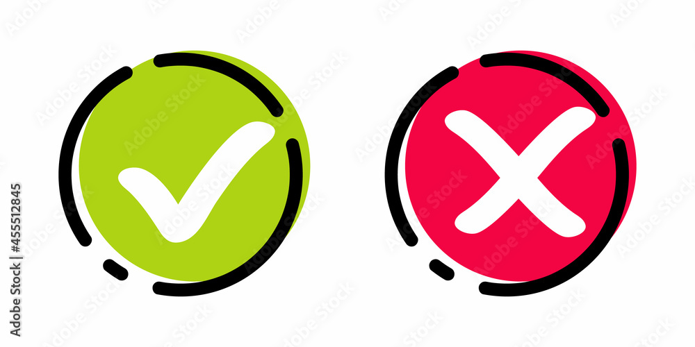 Poster green tick red cross vector icons. tick and cross marks. accepted, rejected, approved, disapproved, 
