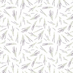 Beautiful vector seamless floral provence pattern with watercolor hand drawn gentle lavander flowers. Stock illustration.