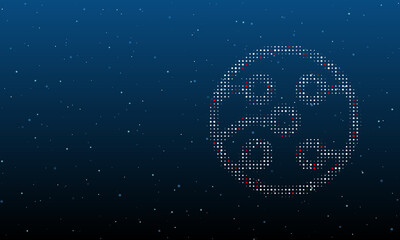On the right is the electrical board symbol filled with white dots. Background pattern from dots and circles of different shades. Vector illustration on blue background with stars