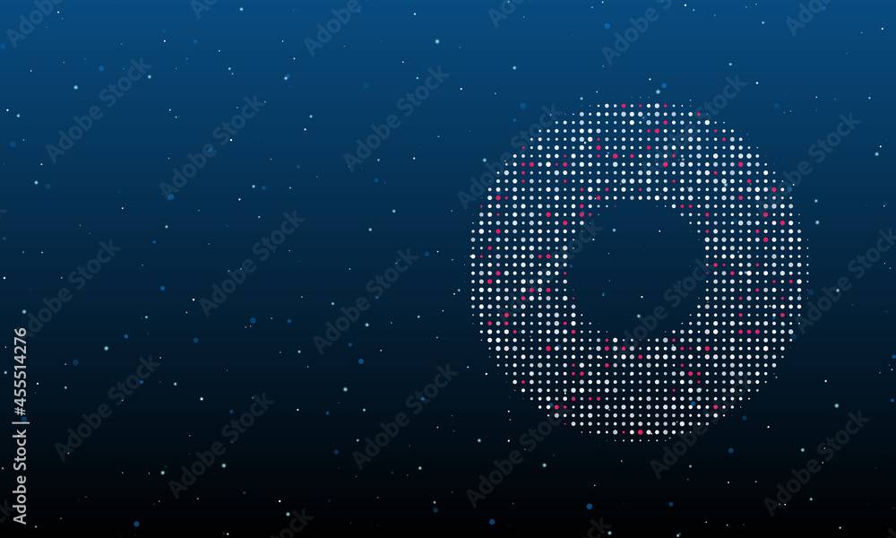 Poster on the right is the record media symbol filled with white dots. background pattern from dots and cir