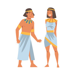 Egyptian Man and Woman Character Wearing Authentic Garment and Necklace Vector Illustration