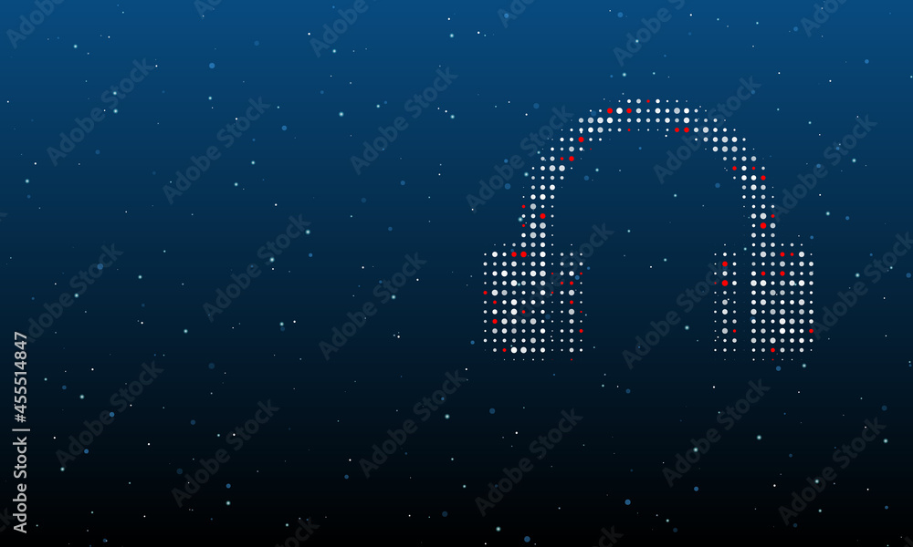 Poster on the right is the headphones symbol filled with white dots. background pattern from dots and circl