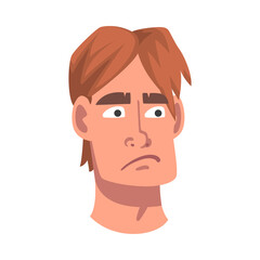 Man Head with Frustration Look as Facial Expression Vector Illustration