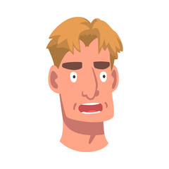 Man Head with Scared Look as Facial Expression Vector Illustration