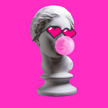 Gypsum statue Aphrodite. Creative. Plaster statue of Aphrodite's head in pixel glasses. Thug life.