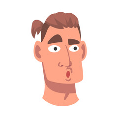 Man Head with Surprised Look as Facial Expression Vector Illustration
