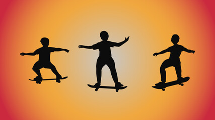 Fototapeta na wymiar abstract background of silhouette skateboard pose move trick