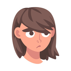 Woman Head with Guilty Look as Facial Expression Vector Illustration