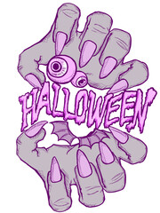 怪物の手をモチーフにしたハロウィーンのロゴデザインのイラスト
