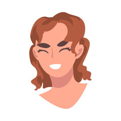 Woman Head Squinting in Laughter as Facial Expression Vector Illustration