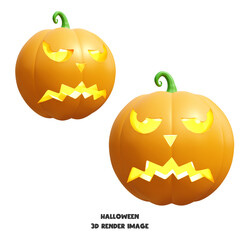 Jack O Lantern Halloween pumpkin with face expression isolated 3d render illustration