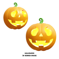 Jack O Lantern Halloween pumpkin with face expression isolated 3d render illustration