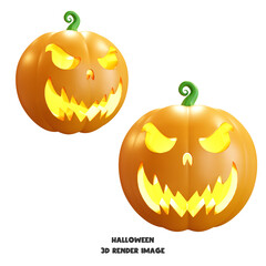 Jack O Lantern Halloween pumpkin with face expression isolated 3d render illustration