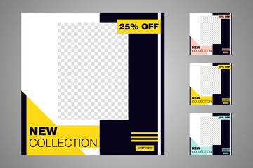 New set of editable minimal banner templates. Suitable for social media posts and web or internet ads. Vector illustration with photo college.