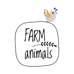 Cute Birdie with Twig in Beak and Farm Animals Frame Vector Illustration