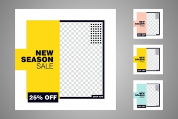 New set of editable minimal banner templates. Suitable for social media posts and web or internet ads. Vector illustration with photo college.