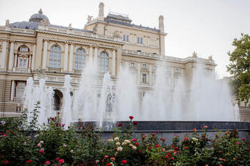 Park in Odessa center Ukraine with Opera house background in Odessa