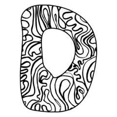 Zentangle stylized alphabet - letter D. vector illustration Black white hand drawn doodle, ethnic pattern