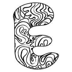 Zentangle stylized alphabet - letter E. vector illustration Black white hand drawn doodle, ethnic pattern