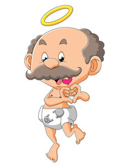 The old cupid is giving the love sign