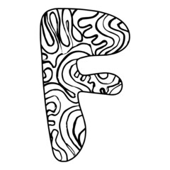 Zentangle stylized alphabet - letter F. vector illustration Black white hand drawn doodle, ethnic pattern