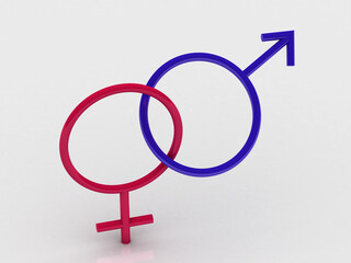 Gender symbols of man and woman, 3D rendering
