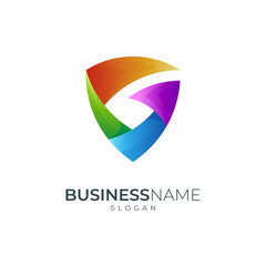 Shield logo combination with leaf shape