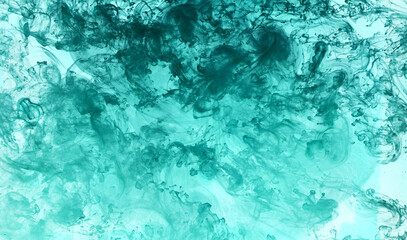 Abstract blue-green ocean, paint in water background. swirl of splashes and waves in motion. Fluid art wallpaper, liquid vibrant colors