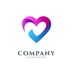 Logo design template of heart or love combination with check mark