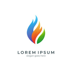 Fire and leaf colorful gradient logo design template