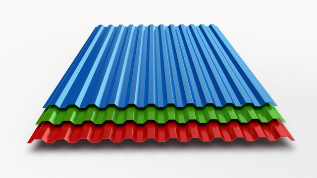 3D Rendering Of Sheet Metal Profile Type, Modern Material For The Roof Of Houses