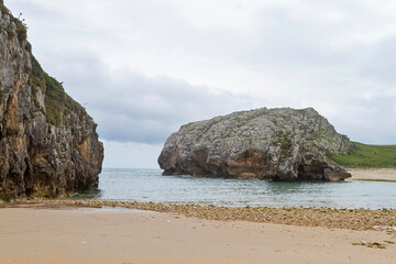 Fototapeta na wymiar A beach with curious geological shapes in Asturias, Spain