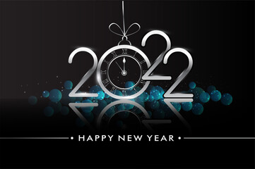 Happy New Year 2022 - New Year Shining background with clock and glitter.