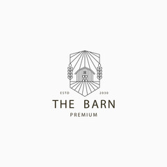 Barn farm line art logo icon design template flat vector