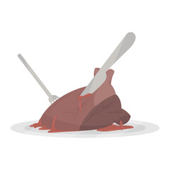 eating heart on plate for halloween color illustration