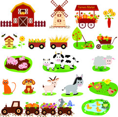 Farm live, animals, veggies and fruits 