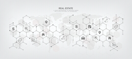 technology background with business symbol icon for sale and real estate listing Brokers and Contractors Residential real estate, investment, housing project real estate development real estate