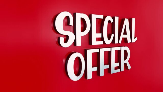 3D  chrome text word flying of Best Item Special Offer Hot Deal animation effect on red background. 4K 3D animation of Best Item Special Offer Hot Deal flying word effect element for intro, title bann