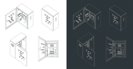Electrical cabinet isometric blueprints - obrazy, fototapety, plakaty
