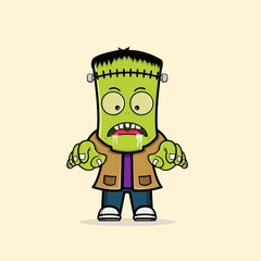 Cute Zombie frankenstein halloween character Free Vector