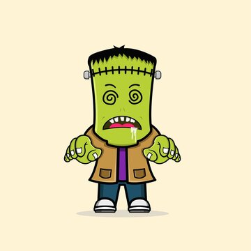 Cute Zombie frankenstein halloween character Free Vector
