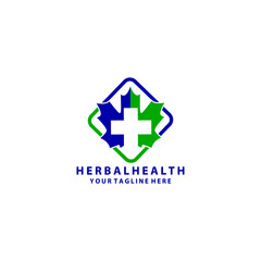 natural medical with cross health and leaves logo icon vector template