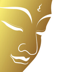 Face of buddha with golden border isolate on white background - obrazy, fototapety, plakaty